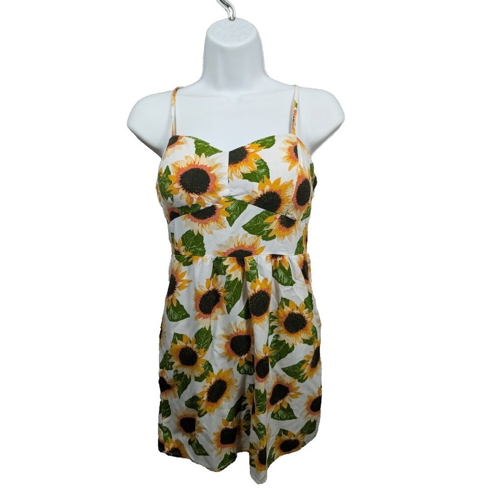 Mimi Chica Sun Dress Womens Medium Sunflower Print Mini Smocked Back Adjustable